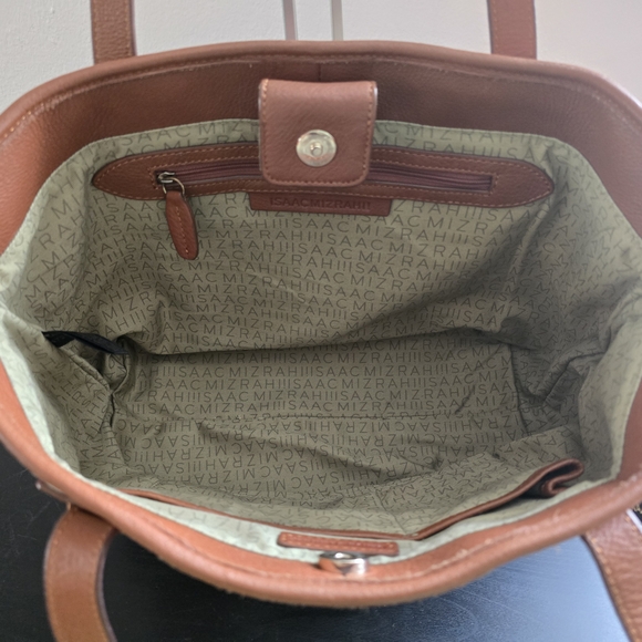 Isaac Mizrahi Pink Floral Canvas Tote with Brown Leather Accents - Picture 4 of 7